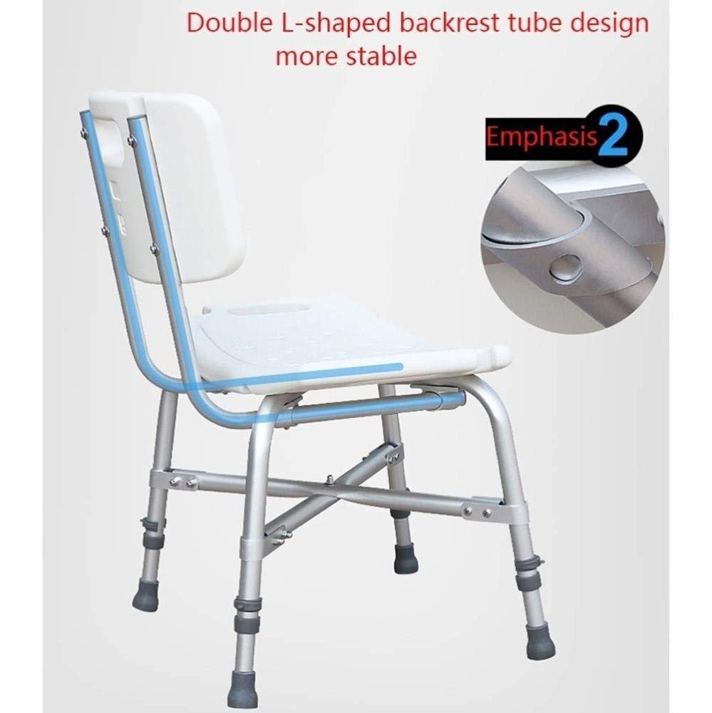 Silla De Ducha con Respaldo Ajustable De Alta Resistencia Rectangular Antideslizante Taburete De Ducha (Blanco)