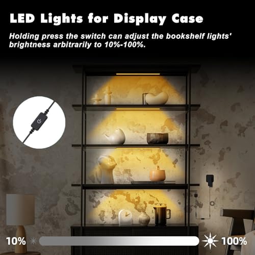 Image of JUSJUBR LED Shelf Lights, 4x12 Inch Warm White 3000K Dimmable Shelf Lighting with Memory Function, Ultra-Thin Black Display Case Lights, Display Cabinet Lights