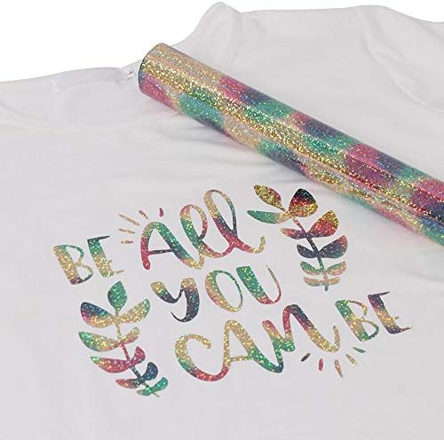 Sunice 12"x20" Sheet Holographic Color HTV Vinyl Roll for DIY T-Shirts Heat Transfer Vinyl Roll Iron on Transfer for Fabrics Heat Press Design