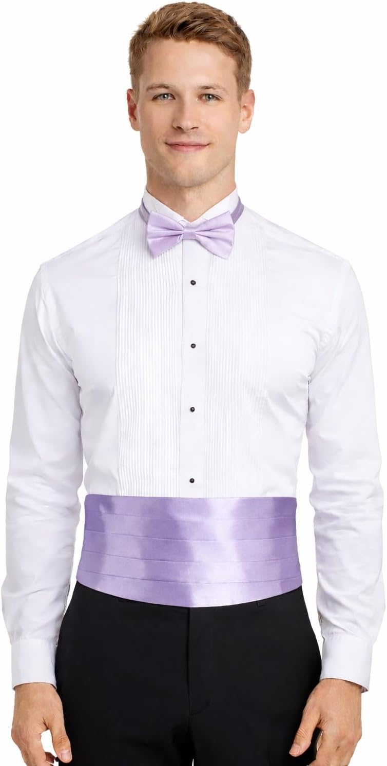 Men’s Classic Cummerbund & Pre-Tied Bow Tie Set – Adjustable One Size – Formal Tuxedo & Suit Accessory – Many Colors