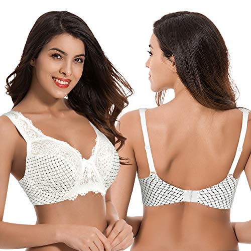 Image of Curve Muse Women's Minimizer Unlined Underwire Bra with Lace Embroidery-2 Pack