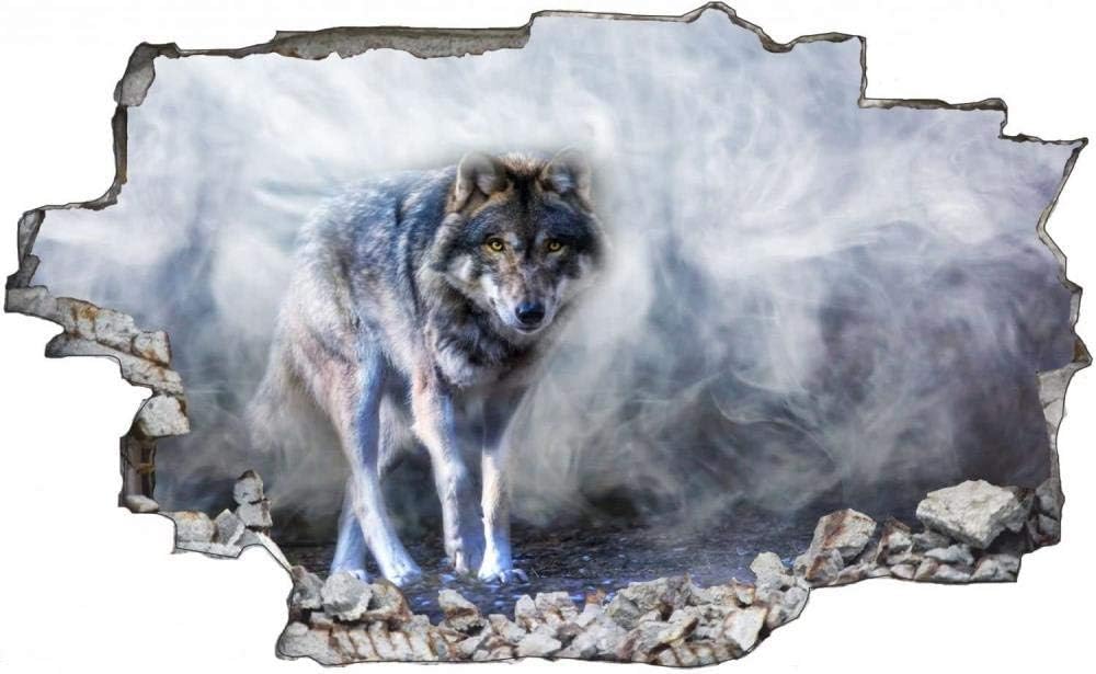 Stickers muraux loup effet 3D nature décoration salon 70x110cm
