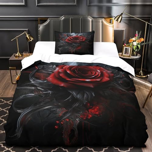 Housse de couette 135x200 microfibre 3D roses imprimées - 3