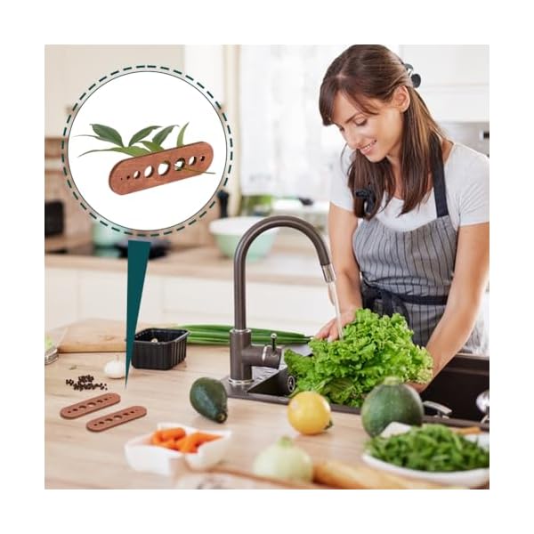 PH PandaHall 2pcs Wood Herb Stripper with 8 Hole, Oval Wooden Herb Stripper Tool Wood Leaf Remover Herb Stripping for Kitchen Gadgets Cooking Small Kitchen Appliances Chef Gifts, Brown, Hole: 2-16mm - Image 7