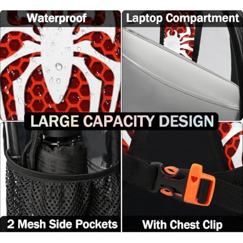 Spiders Pattern Clear Backpack Heavy Duty Transparent Backpacks Large See Through Backpacks PVC Stadium Approved for Men Women Security Sports Work Travel Concert3