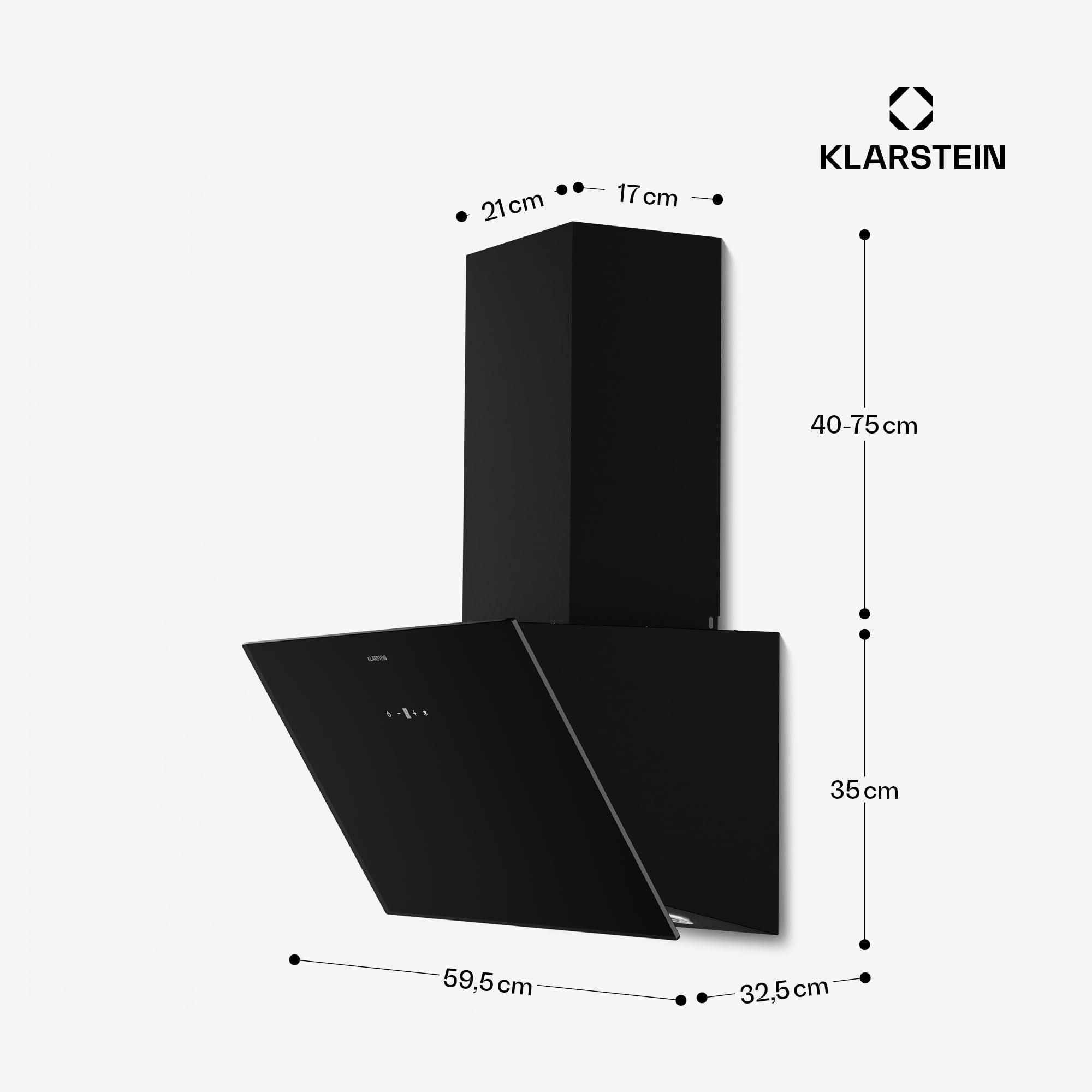 Klarstein Laurel Campana Extractora 60 cm - Angular, 417 m³/h, A+++, LED, 3 Velocidades & Boost, Filtro Carbón, Táctil, Recirculación o Extracción, Campana Extractora Decorativa Cocina, Negro