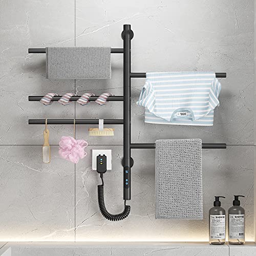 Esop Electric Heated Towel Racks, Rotatable Towel Rack With Timer, 1H-8H, 82W Wall Mounted Towel Warmer Racks, Constant Temperature Heated Towel Warmer For Bathroom, Kitchen, Black #TOP2