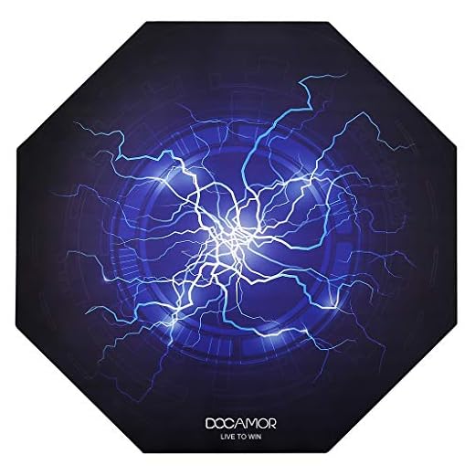 Docamor Gaming Chair Floor Mat, 47" x 47" Large Office Computer Chair Mat | Heavy Duty Floor Protector with Non-Slip Backing, Noise Cancelling for Carpeted Hardwood Floor - Cool Blue Lightning