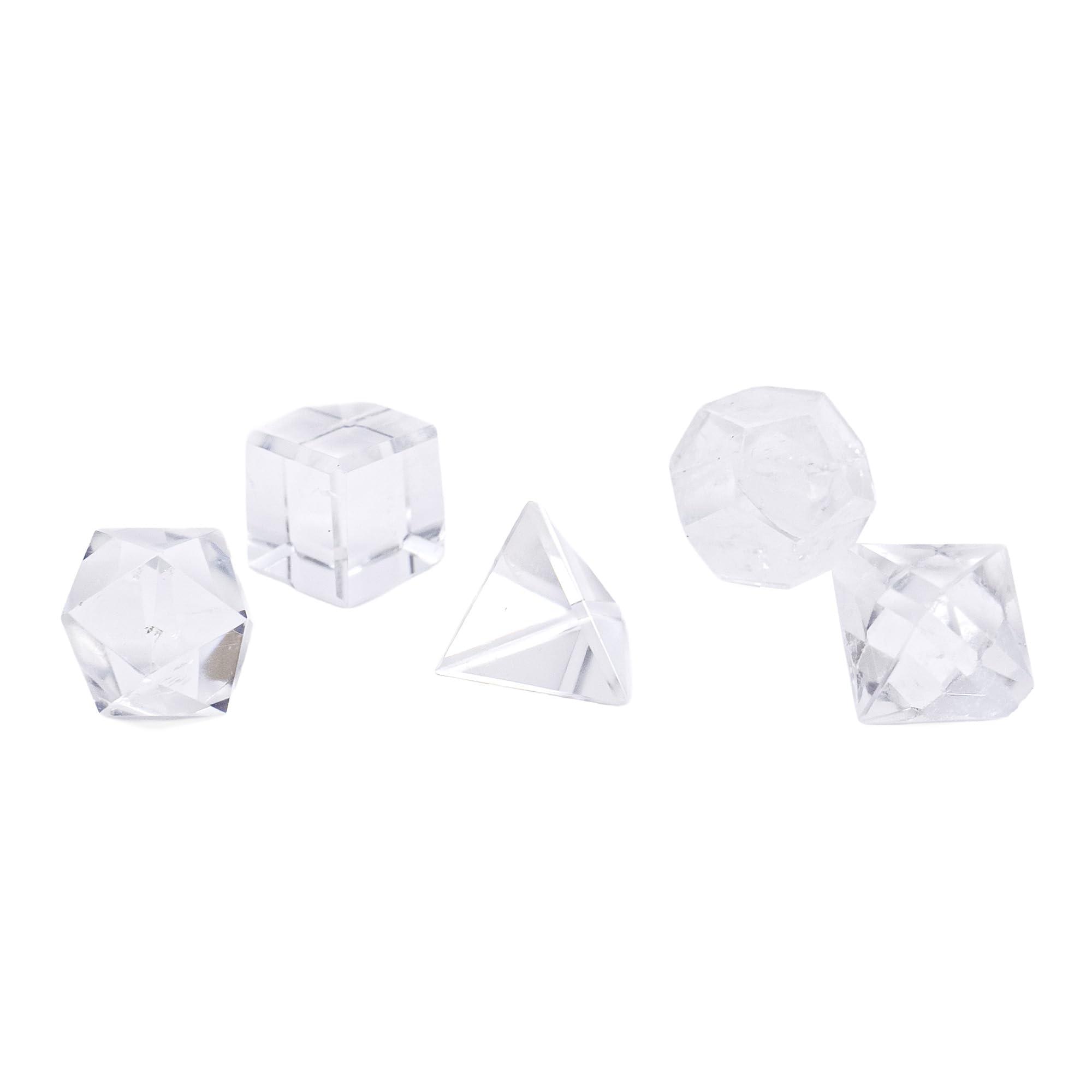 Bivea Lot de 5 Solides de Platon en Cristal de Roche, petite taille, formes géométriques en pierre naturelle, 2 cm environ