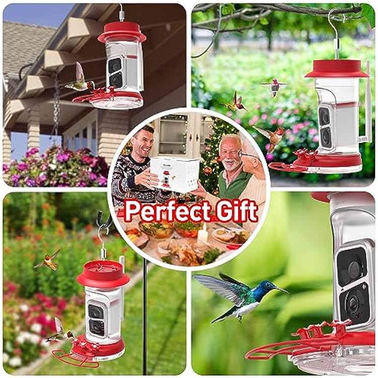 Soliom Hummingbird Feeder with Camera, Smart Feeder Camera with 2K Live View AI Identify, Leak Proof&Ant Moat&Bee Proof, Outdoor Pole/Hook Hanging, Ideal Gift for Family, 16 OZ Red