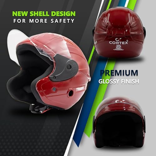 Image of Cortex TRIGER Half Face Helmet Glossy Finish with Scratch Resistant Polycarbonate Visor, Hard ABS Shell Helmet for Men and Women | Clear Visor, Lightweight