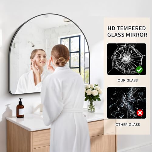Image of FORBATH Arched Bathroom Mirror 36x36 Inch, Black Bathroom Mirror Wall Mounted Modern Aluminum Alloy Frame Arch Mirror for Bedroom Living Room Entryway, Hanging or Leaning Against Wall