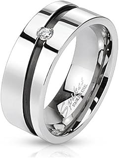 Coolbodyart Anillo Acero Inoxidable de Plata Negro Recubierto Blanco Zirconia 8 mm Ancho Tamaños Anillo 60 (19) - 69 (22)