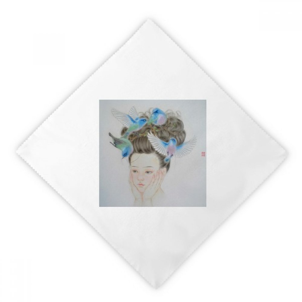 Servilletas de tela blanca reutilizables pintadas con motivos de pájaros para cena, 2pcs