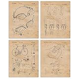 Vintage Triathlon Suit Goggles Bicycle Shoes Patent Poster Prints, Set of 4 (8x10) Unframed Photos,...