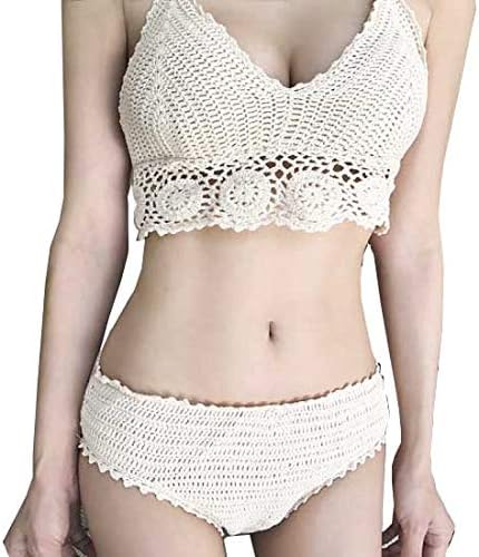 Amazon 水着 ビキニ 体型カバー クロシェ編み セクシー ワッフルコルセット ビキニ 大きいサイズ レディース ニットビキニ 大人可愛い 夏 スイムウエア ビーチ リゾート 韓国 トレンド 水着 ビキニ アプリコット フリーサイズ ビキニ セパレーツ 通販