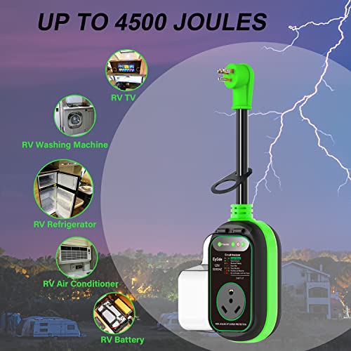 Image of EyGde 15 Amp to 30 Amp 110 RV Adapter with Surge Protector, Patented 4500J 5-15P Male to TT-30R RV Adapter Plug RV Circuit Analyzer Voltage Protector with Waterproof Cover, for Camper Travel Trailer