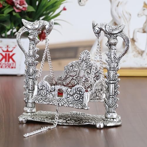Image of KridayKraft Metal Swing Laddu Gopal Jhula,Krishna Hindola Palana,Decorative Laddu Gopal for Temple Pooja,Showpiece Figurines,Religious Idol Gift Article.