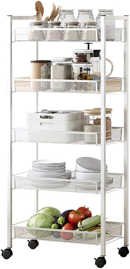 Pyson Stainless Steel Iron 5 Layer Kitchen Shelf (White)