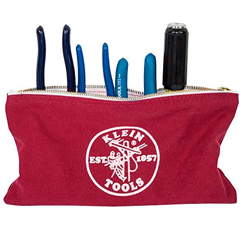 Klein Tools 5141 Zipper Bag, Utility Bag can be used as Bank Deposit Bag, Tool Bag or Pouch, More in Brown, Black, Gray, Red Canvas, 4pc Set