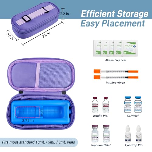 Image of Cruxer Insulin Vial Cooler Travel Case (Purple),Keep Medication Vial Cool - Portable Insulated Diabetic Medicine Travel Bag,TSA Approved,Small Bottle Storage Kit with Reusable Ice Brick Cooler