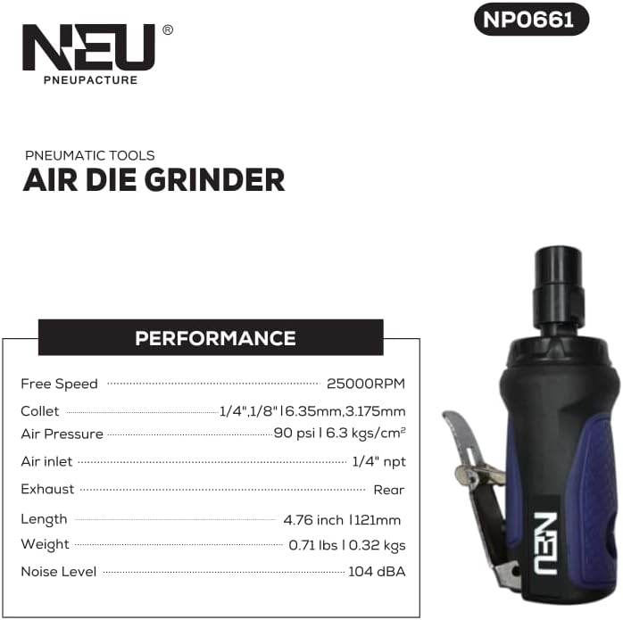 Miniatura 5 de Amoladora de troqueles de aire, mini amoladora recta de aire NEU PNEUPACTURE de 25000 rpm, con pinza de 14 y 18 pulgadas, se aplica a trabajar en