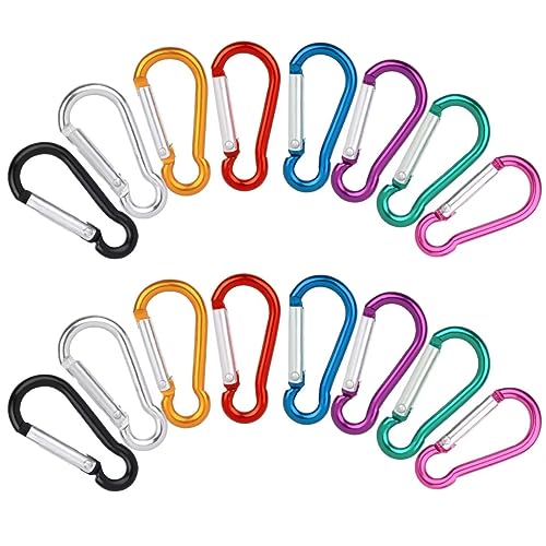 VFANDV Mini Mosquetones Aluminio - 16 Piezas, 8 Colores, Compactos y Livianos para Mochileros, Camping, Pesca y Viajes (3,5 x 40 mm)