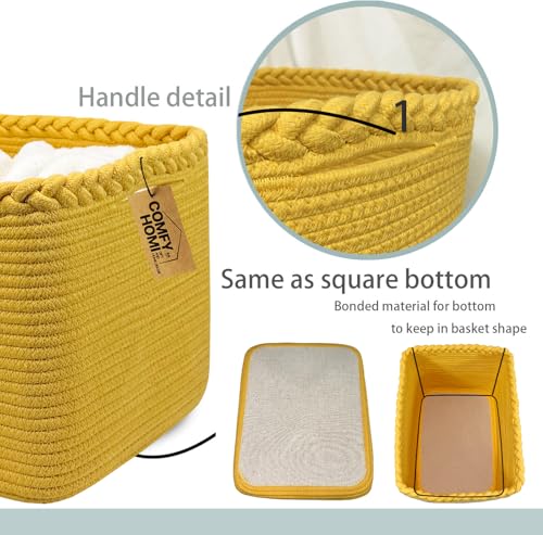 Image of COMFY-HOMI 3PACK Cotton Rope Square Basket with Handles for Shelves| Storage|Baby Basket for GIF|Shoe Basket for Organizing|New13.5 inch x 11 inch x 9.5 inch for Living Room
