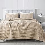 R.SHARE Beige Quilt Twin Size Bedding Sets with Pillow Sham, Tan Cream Lightweight Soft Bedspread Co