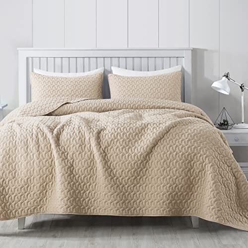 R.share Beige Quilt Twin Size Bedding Sets With Pillow Sham, Tan Cream Lightweight Soft Bedspread Coverlet, Geometric Quilted Blanket Thin Comforter Bed Cover For All Season, 2 Pieces, 68X90 Inches #TOP15