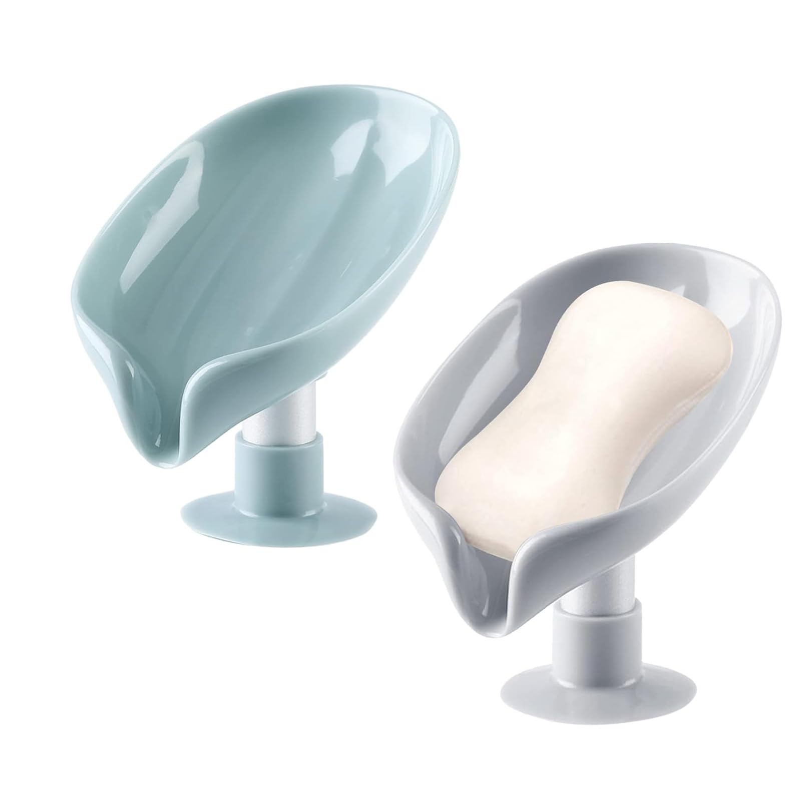 2 Portasapone In Silicone Con Scarico, Antiscivolo, 12x10x1,5 Cm, Per Bagno E Cucina, Bianco E Grigio