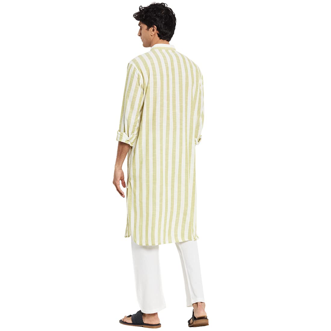Fabindia Men's Cotton Pintucks Slim Kurta (100721301_White