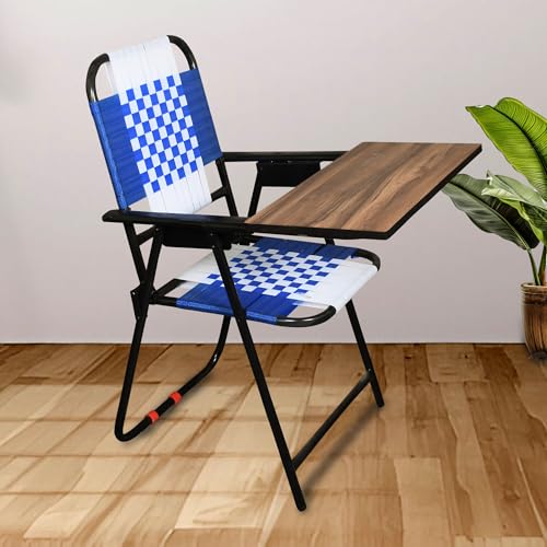 Image of Steel Folding Study Chair with Heavy-Duty Nylon Niwar Strips & Adjustable Writing Pad - Comfortable & Durable for Students & Adults (Blue&White)