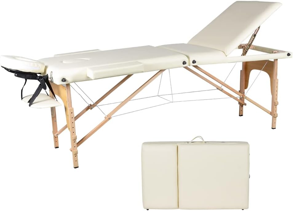 Massage Table Portable Massage Bed Spa Bed 84 Inch 3 Folding Height Adjustable Professional Portable Folding Massage Table, Spa Table Facial Cradle Salon Bed Tattoo Bed (3-Fold White)