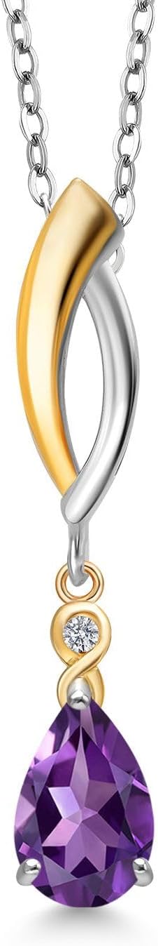 Gem Stone King 925 Silver and 10K Yellow Gold 8X5MM Pear Shape Gemstone Birthstone and White Lab Grown Diamond Pendant Necklace for Women | With 18 Inch Chain