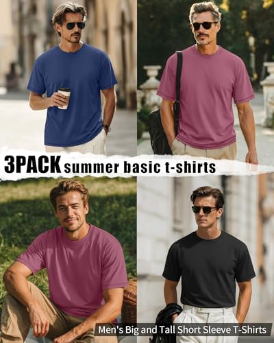 Image of Neer 3 Pack Big and Tall T-Shirts for Men L-7xl Tops | Large Casual Stretch Workout Tees, Short Sleeve Crewneck Oversized Shirts, Classic Summer Outfits, Comfy Basic Loose Clothes