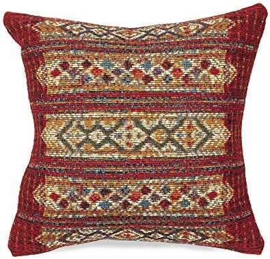 Liora Manne Marina Indoor/Outdoor Power Loomed Easy Care Pillow - Traditional Geometric Casual Southwestern Accent (Tribal Stripe Red) (18" x 18")