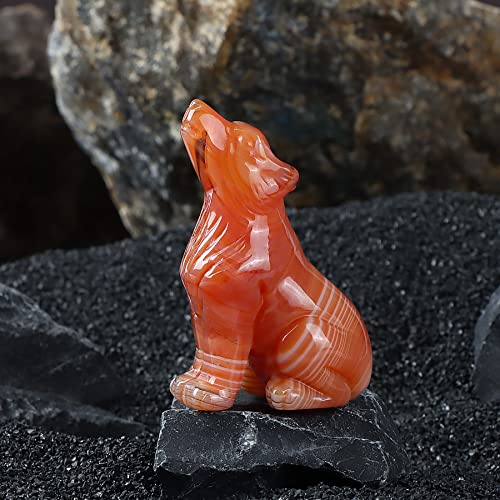 Estatua de Lobo de Ágata Roja 2.0 pulgadas tallada a mano miniatura 4