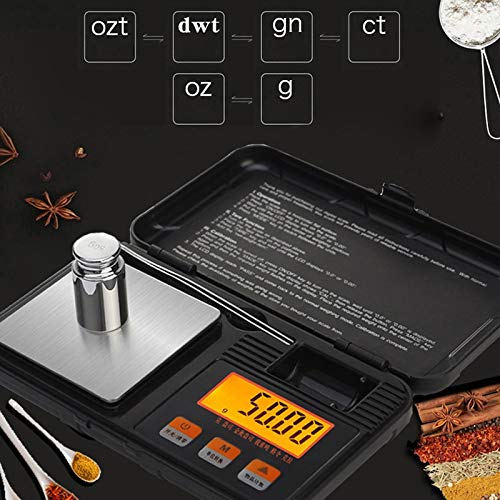 0.01g Caja de Herramientas de Alta precisión Balanza de joyería Mini Balanza electrónica portátil Plataforma de pesaje de Laboratorio con Peso estándar, Balanza de Bolsillo Inteligente (Size