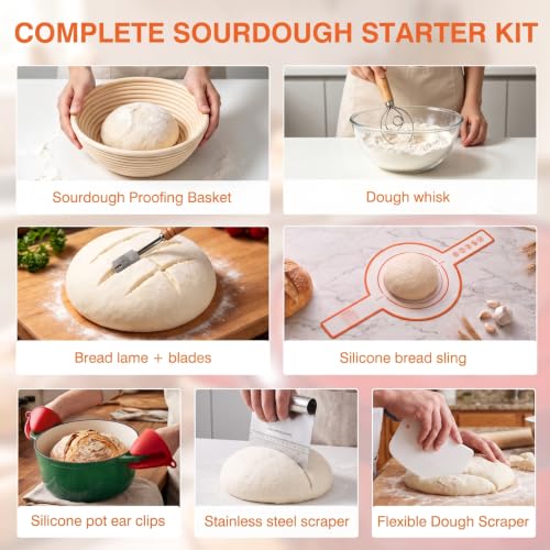 Image of Enameled Cast Iron Dutch Oven Pot with Lid 5.5QT, Sourdough Bread Baking Supplies with Banneton Bread Proofing Basket Set & Starter Jar, Unique Dutch Oven for Bread Baking (Gradient Green)