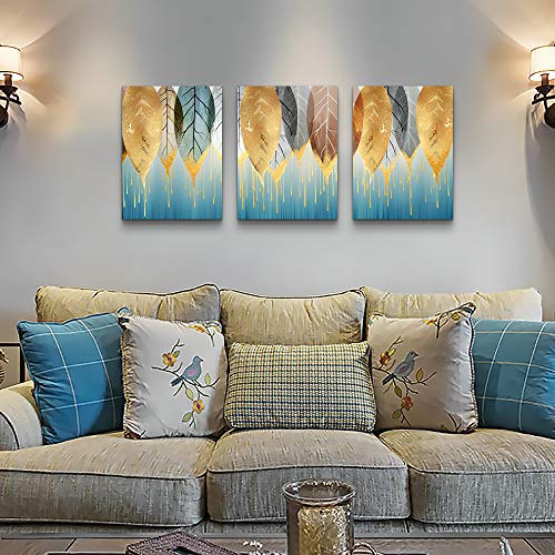 Fashion Wall Art for Living Room Family Wall Decor for Bedroom Modern Wall Decorations for Kitchen Canvas Art Golden Leaves Abstract Paintings Bathroom Hang Pictures Artwork Home Decoration 3 Pieces