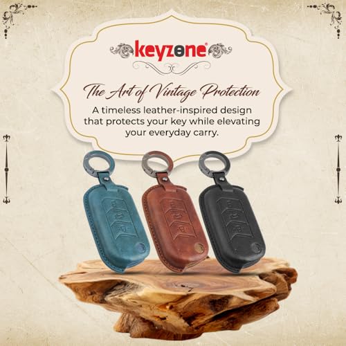 Image of Keyzone Vintage Leather Key Cover for Thar, Scorpio, Bolero, XUV700, XUV400, XUV300, TUV300, Marazzo 3 Button flip Key (Push Button Start Models only) (VL - Blue)