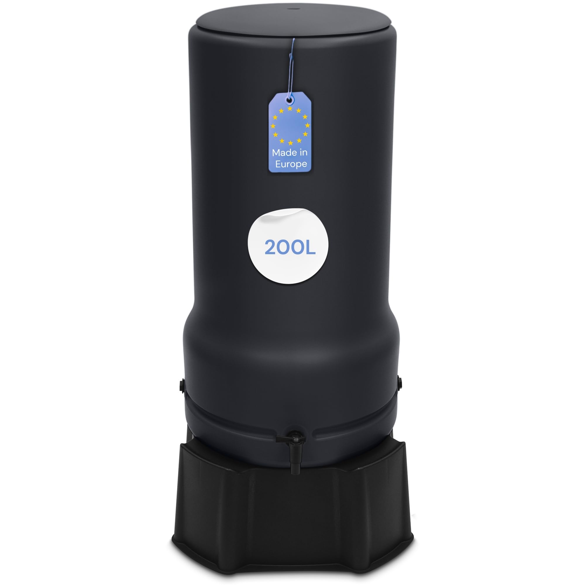 YourCasa Tanque de Lluvia RainBell 200L Con Pie, Tapa y Grifo - Barril de Plástico a Prueba de Heladas - Depósito de Agua Para Jardín, Colector