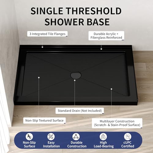 Image of DeerValley 48 inchL X 30 inchW Center Drain Shower Base in Black
