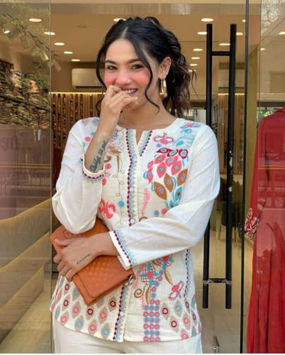 Image of SOFIYA'S TREND Women's Cotton Embroidery Straight Kurti with Pant Set