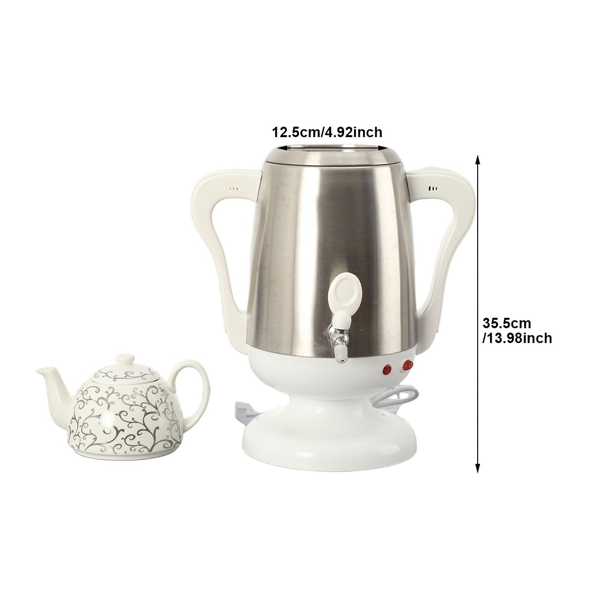 LALABU Samowar-Teebereiter,Elektrischer Samoware Edelstahl 220V, 3,5 Liter Teekocher Samovar Warmwasserbereiter mit Trockenkochschutzfunktion,Weiß