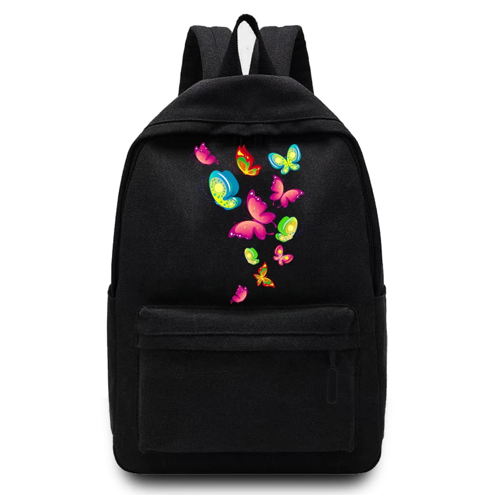 Basics Backpack/Daypack with Padded Shoulder Straps, Side Pockets Hiking Daypack Walking Rucksack Foldable Camping for Water Bottle and Laptop Sleeve, (Multi Butterfly 3)