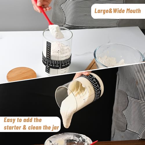 Image of Xileanalee Pro Sourdough Starter Jar Kit- 35 Oz Large Sourdough Starter Glass Jar with Date Marked Feeding Band,Thermometer,Spatula,Cloth Cover& Lid for Sour Dough Bread Loaf