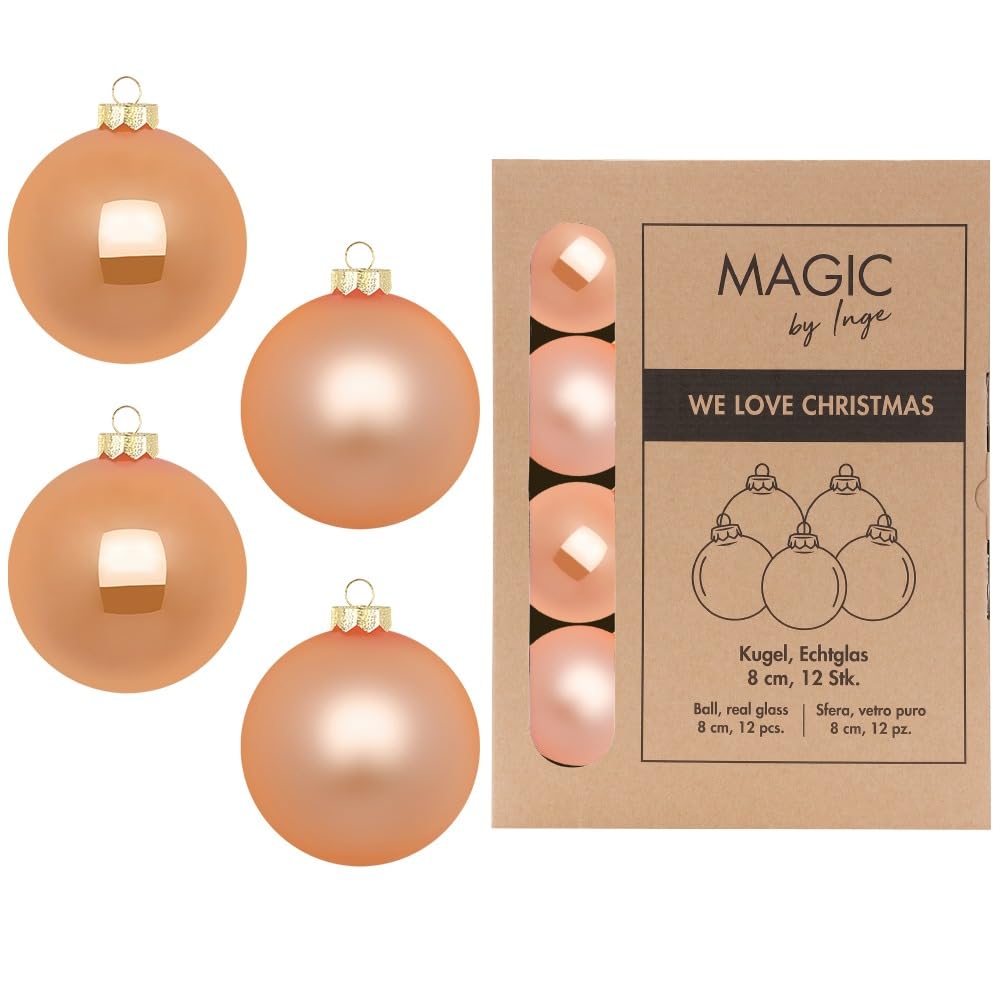 Boules de Noël en verre 8 cm abricot pour une table de fête chaleureuse