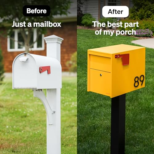 Image of Adoorn Lockable Post Mount Mailboxes for Outside - Large Anti-Theft Locking Mailbox for Packages and Letters - Weatherproof Construction - Durable Steel - 15.5 inch H x 12 inch W x 18.5 inch D - Yellow